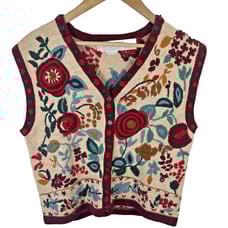 The Eagles Eye Sweater Vest Womens Sz M Floral Embroidered Granny Country Vtg