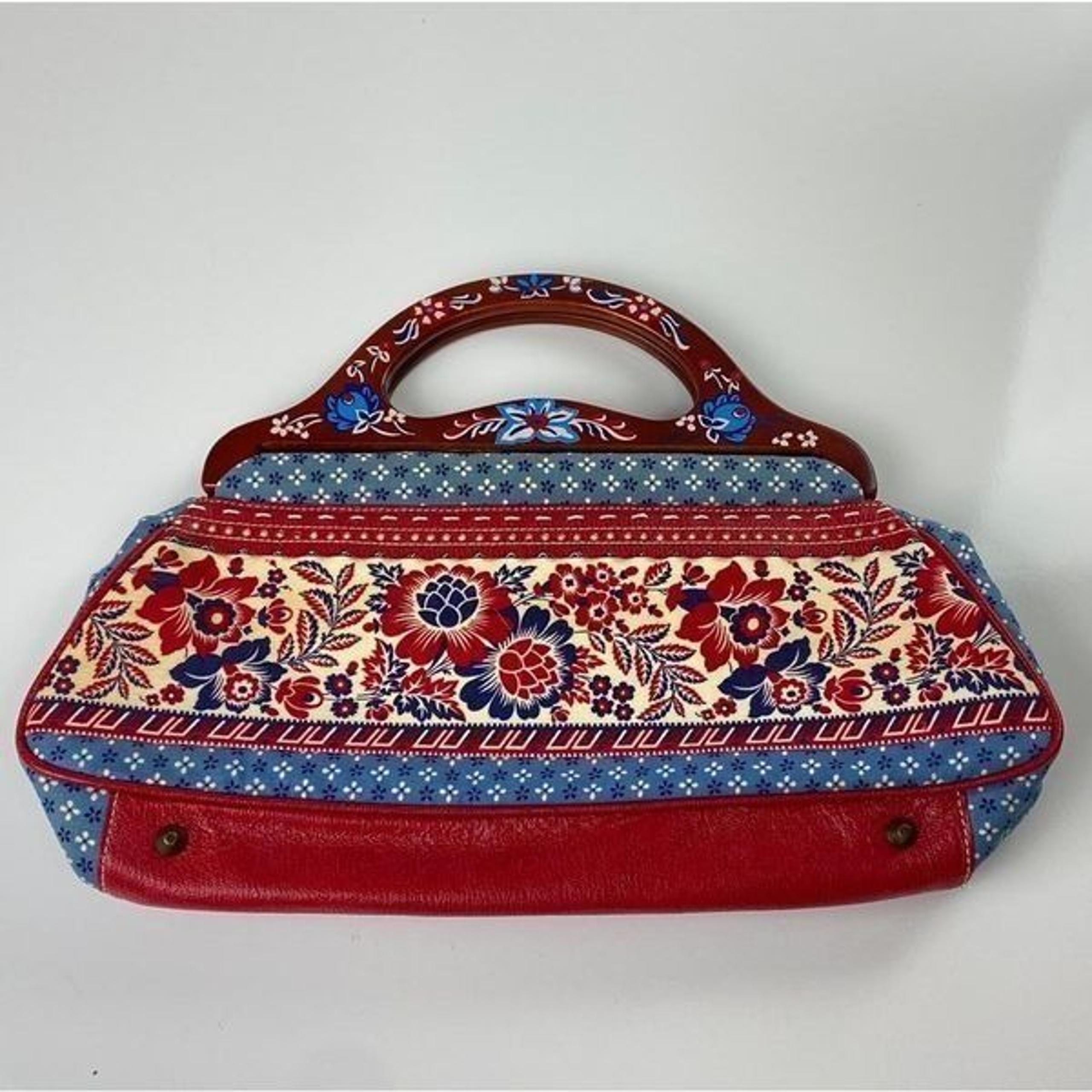 Vintage Isabella Fiore Purse Beaded and Hand Painted Wood Handle Satchel Handbag