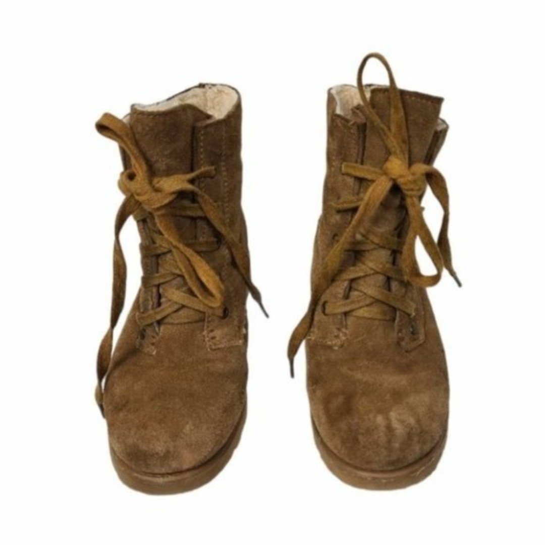 BearPaw Krista Youth Suede & Wool Lace Up Mid Calf Boots Girls 2