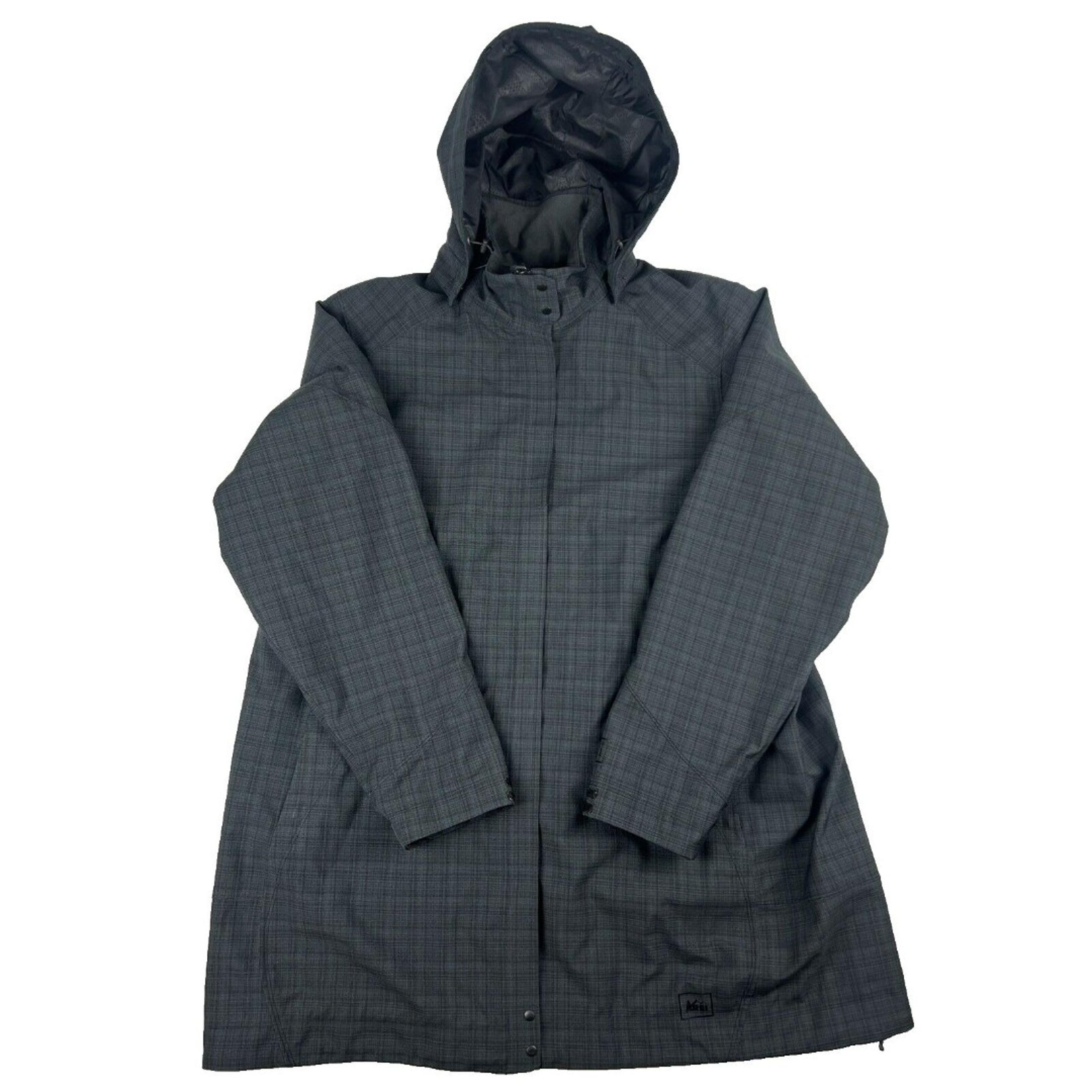 REI Ski Jacket Women Size 1XL Black Rain Coat Cinch Zip Snap Lined Pocket