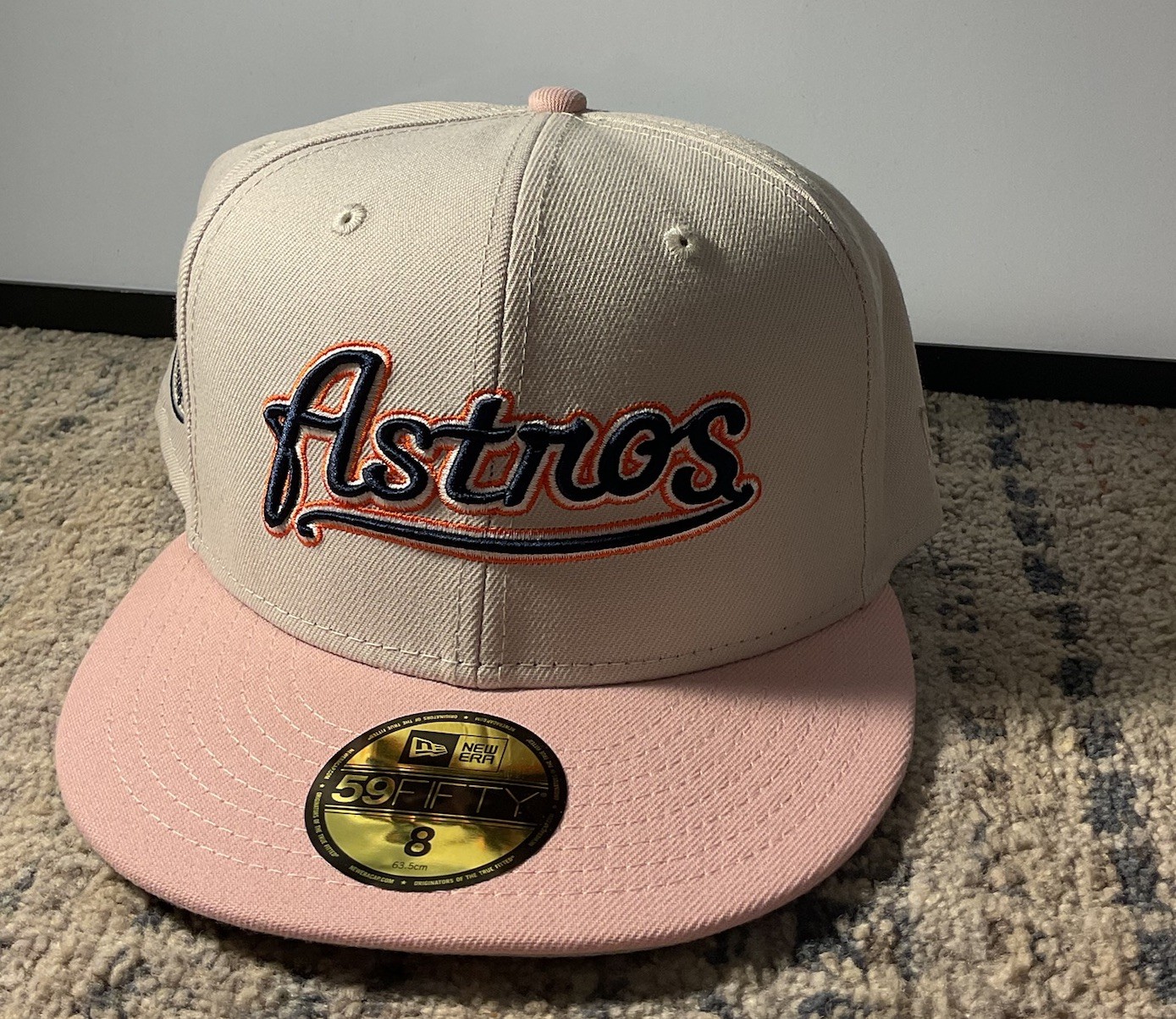 Houston Astros New Era Just Caps Stone Pink Fitted Hat Size 8 Celebrating 45 Yrs
