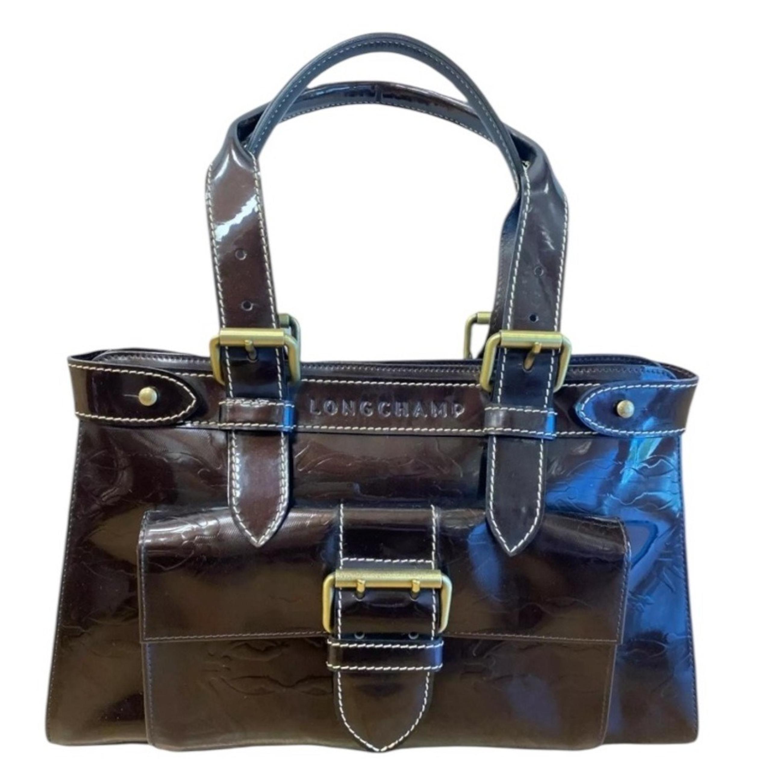 Brown Leather Shoulder Bag with Glossy Finish - Longchamp