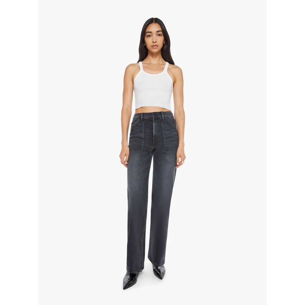 MOTHER The Patch Maven Sneak Wide Leg Jeans Washed Black 29