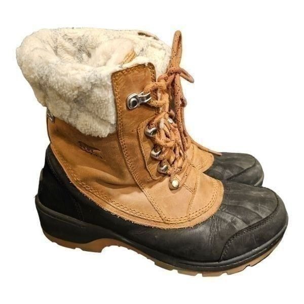 SOREL Whistler Lace Up Camel Black Waterproof Winter Snow Booties - Size 9
