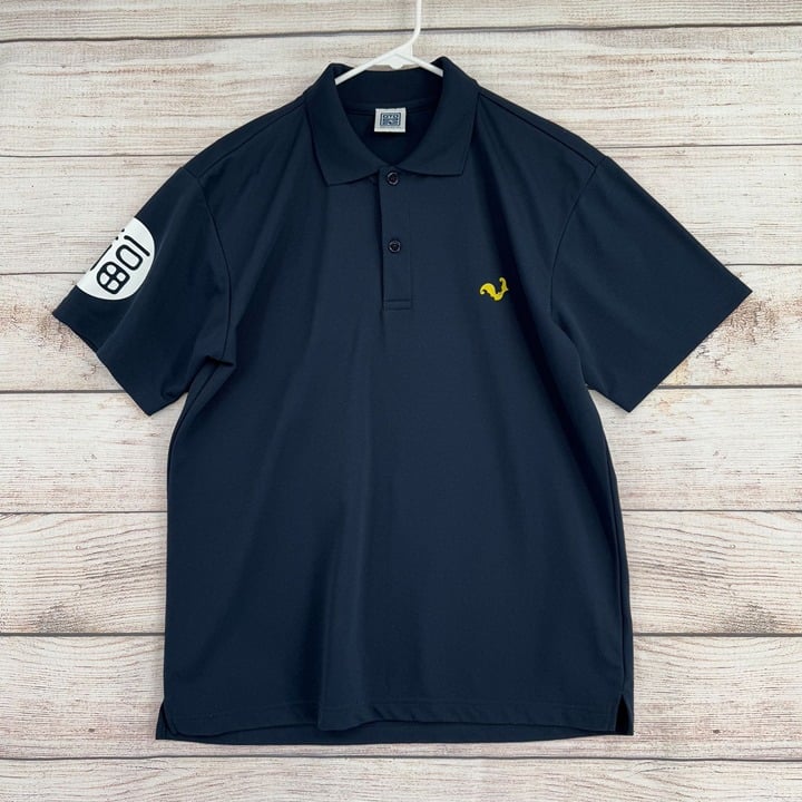 Vintage Japanese Ryu Kyu Bats Print Polo Shirt Men's Medium Navy Blue