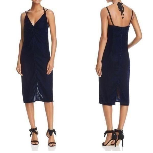 Ella Moss Serene Navy Blue Velvet Midi Slip Dress sz XS