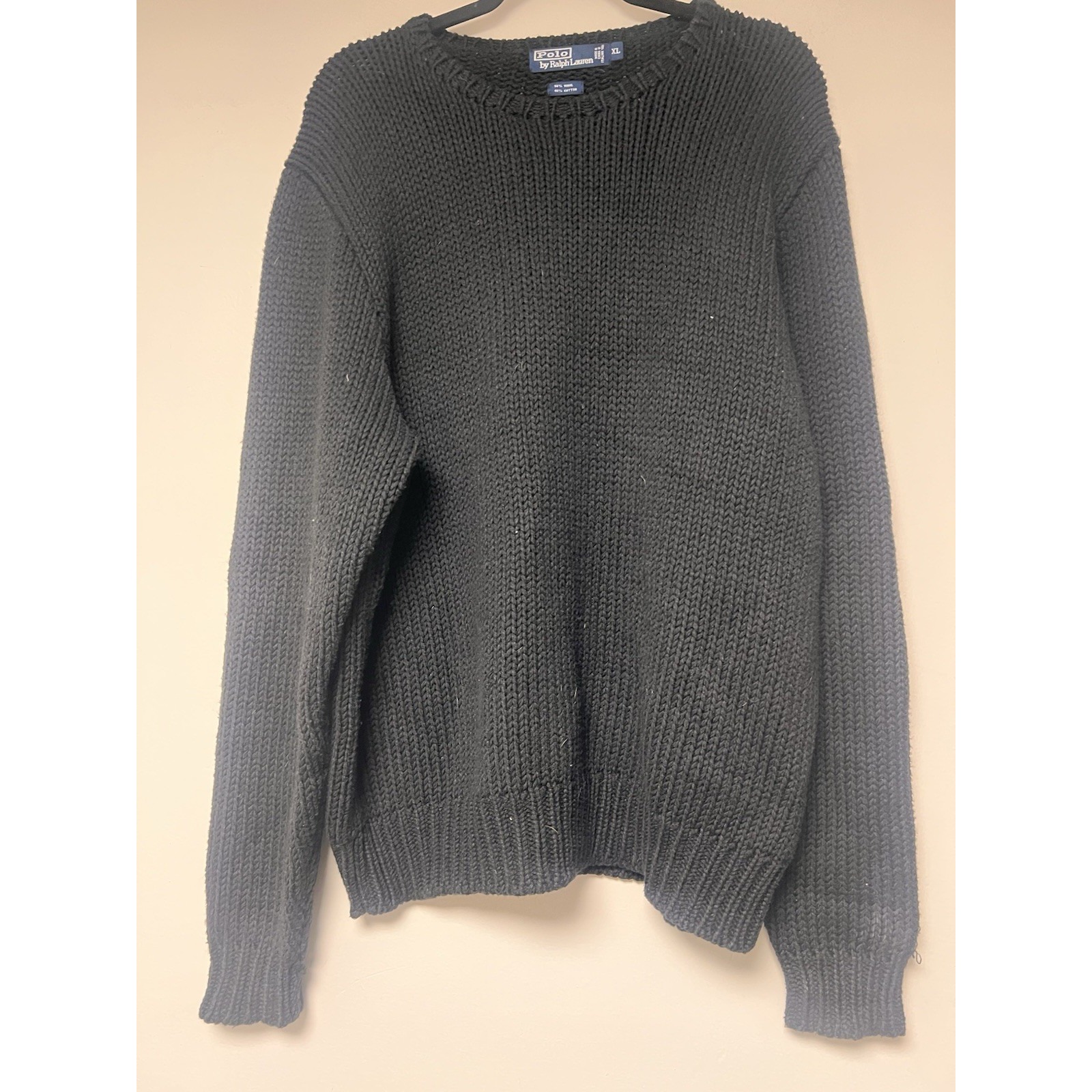 Polo Ralph Lauren Cable Knit Sweater sz XL color Black Cotton/Wool