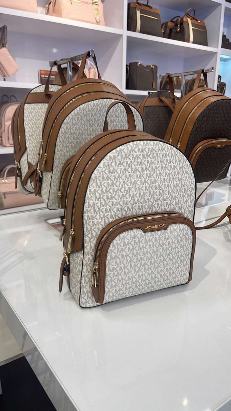 Michael Kors Jaycee Large Zip Pocket Backpack Vanilla