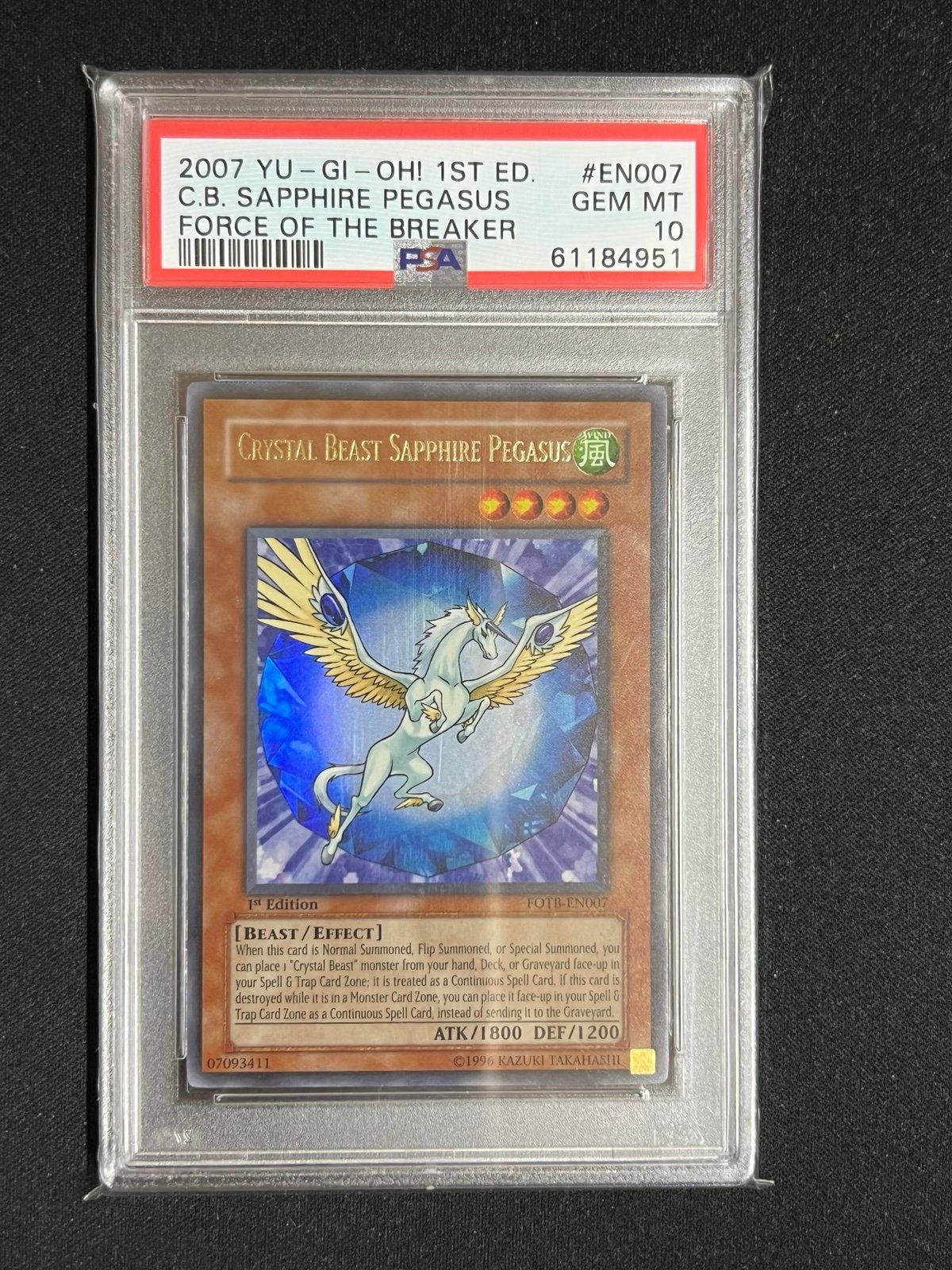 PSA 10 Crystal Beast Sapphire Pegasus FOTB-EN007 1st Edition Ultra Rare Yugioh