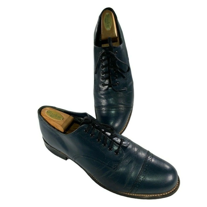 Stacy Adams Mens Vintage Size 8.5 EE Blue Lace Up Cap Toe Leather Dress Shoes