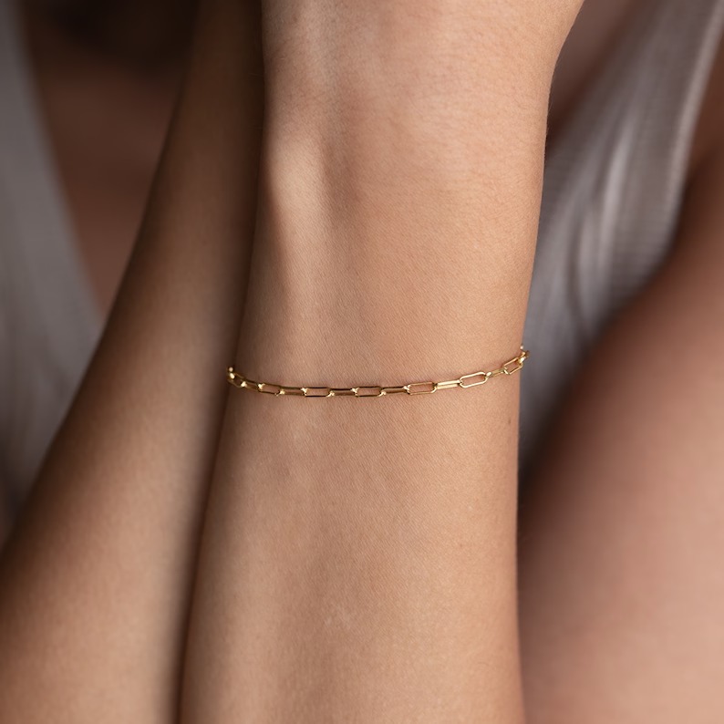 Paperclip Chain Bracelet in Gold, Sterling Silver by Caitlyn Minimalist