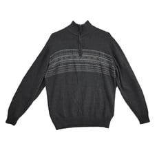 Oscar De La Renta Men's L Fair Isle 1/4 Zip Gray Pullover Knit Sweater Casual