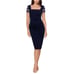 Betsy & Adam Women's Cocktail Dress Size 14 Blue Beaded Short Sleeve Midi Sheath