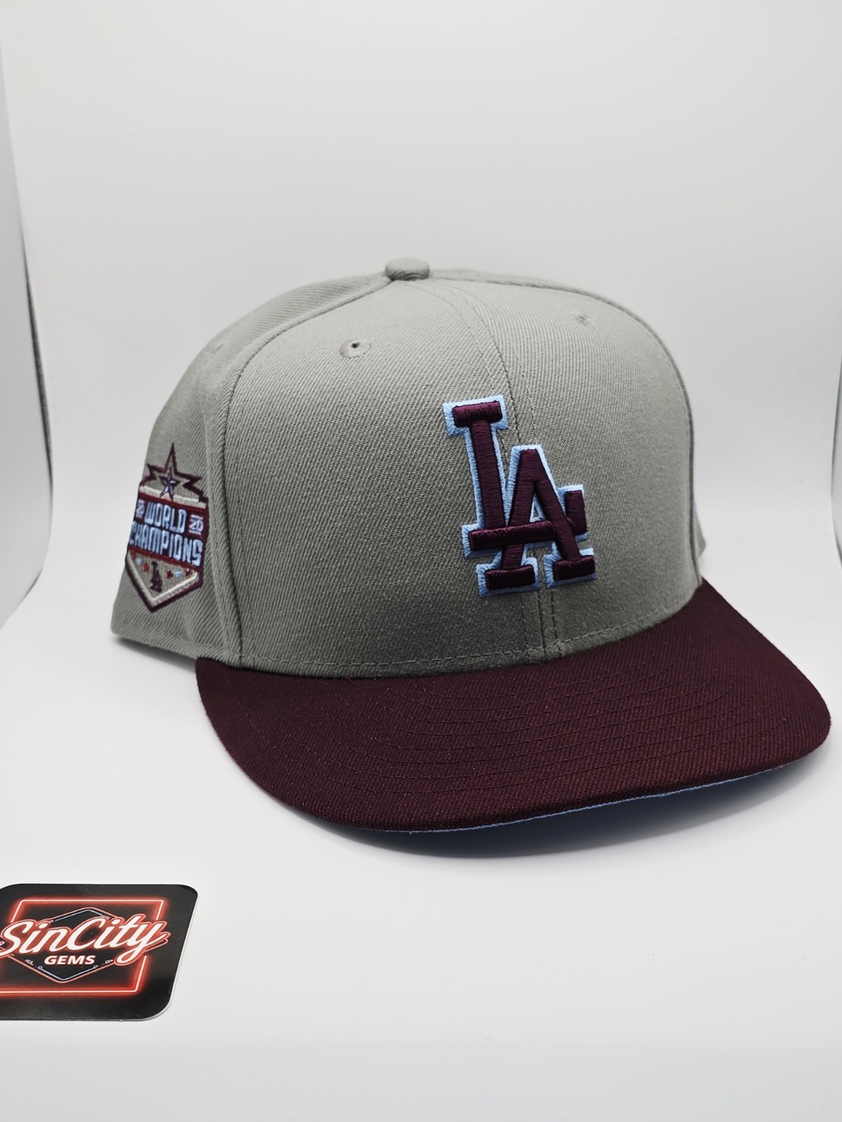 New Era Los Angeles Dodgers 2020 Patch 5950 Hat Gray/ Maroon 7 1/2 Sky Blue UV