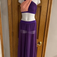 THE LINE UP STARFIRE BRA TOP MESH GAUCHO PANTS PURPLE PEACH DANCE COSTUME 14/16