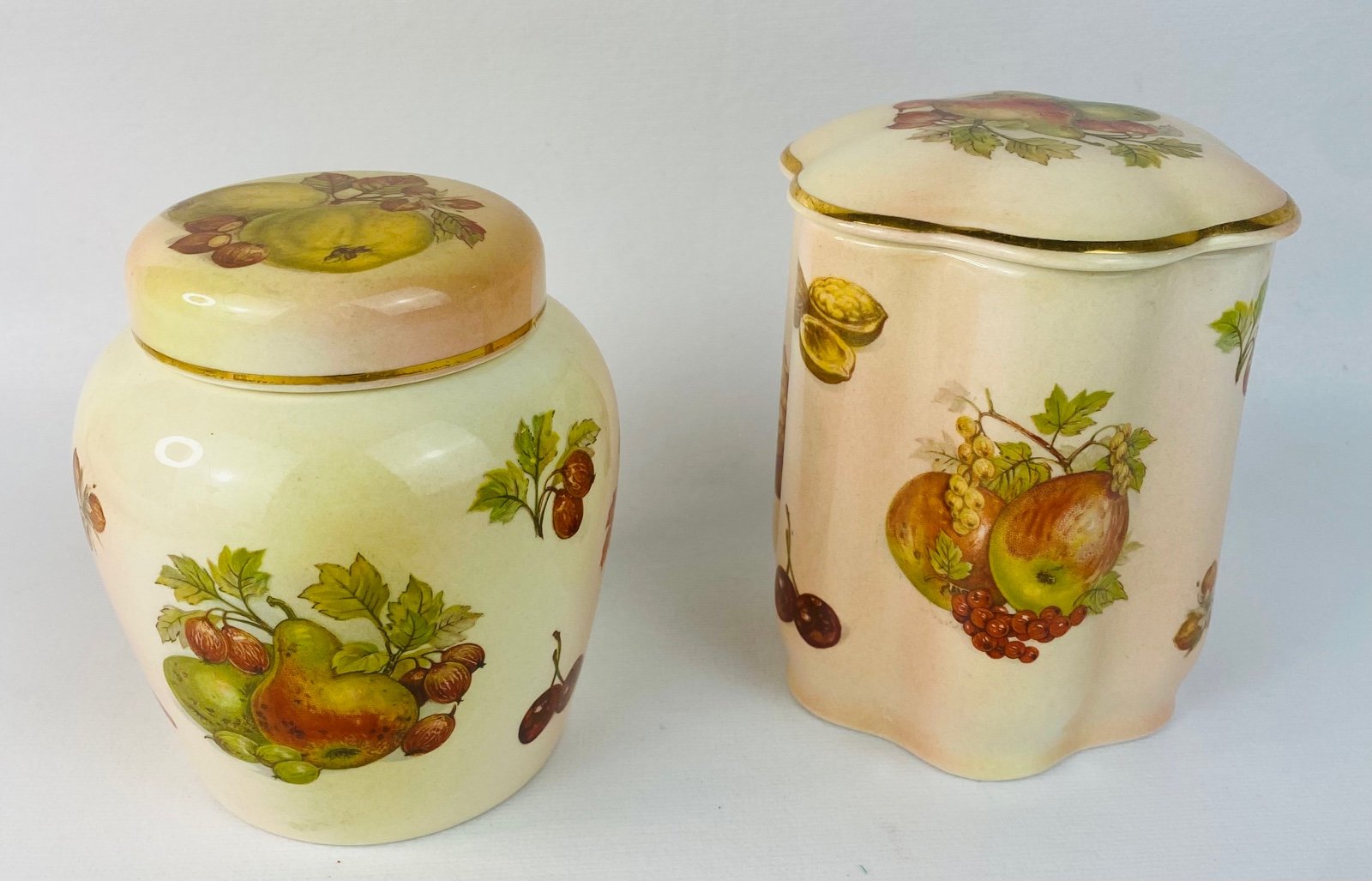 Vintage Royal Worcester Co. Palissy England Royale Collection Fruit Lidded Jars