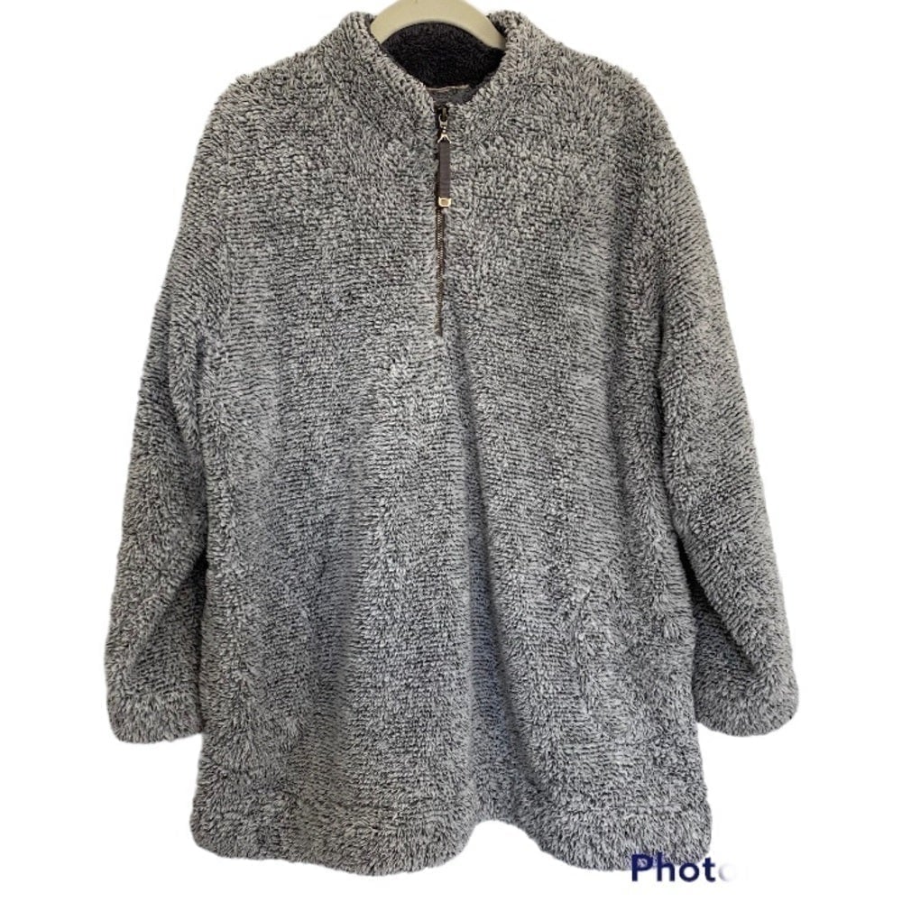 soft Surroundings Gray 3/4 Zip Sherpa XL