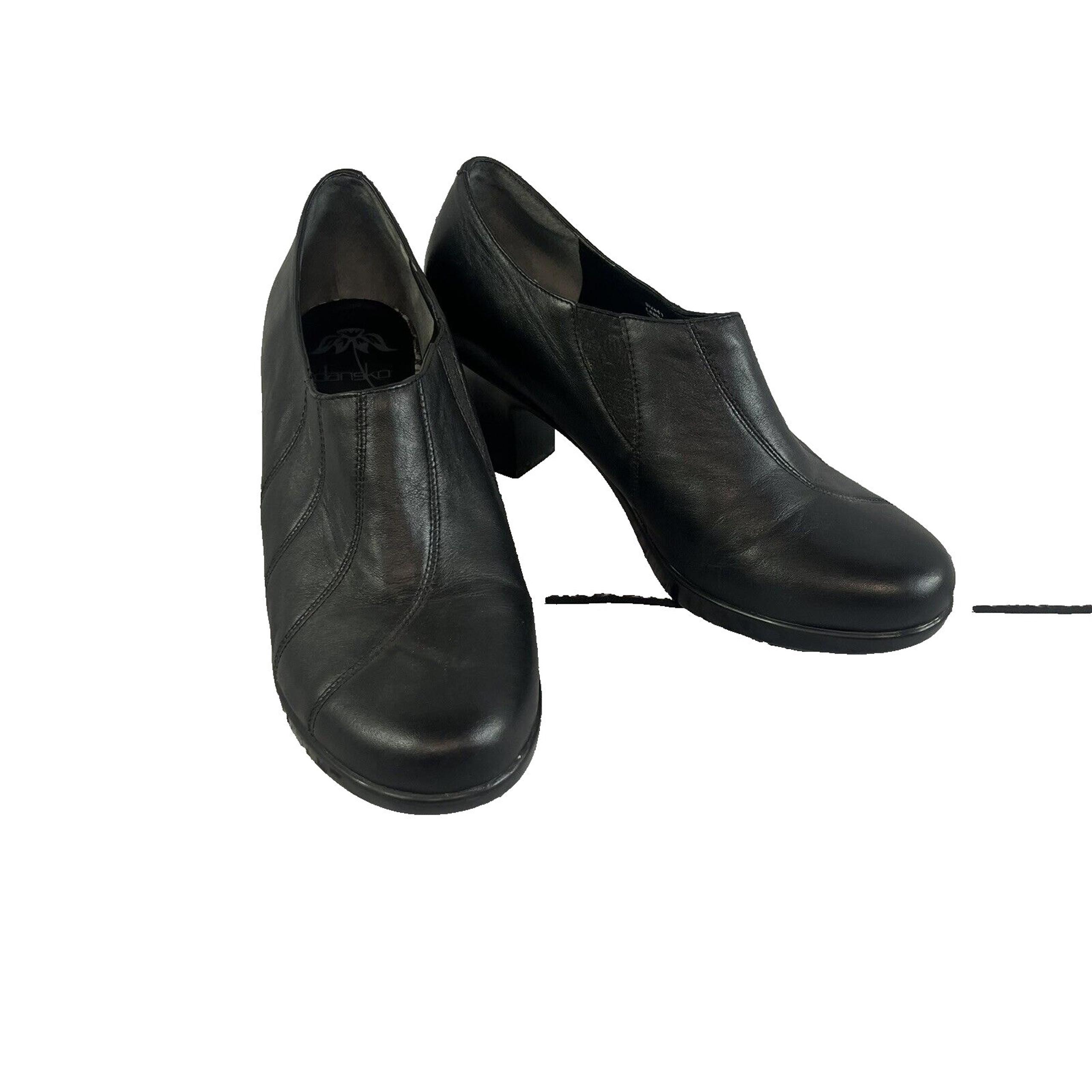 Dansko Heels Pumps Shoes size 41 10.5 Black Leather Slip On Closed Toe Comfort
