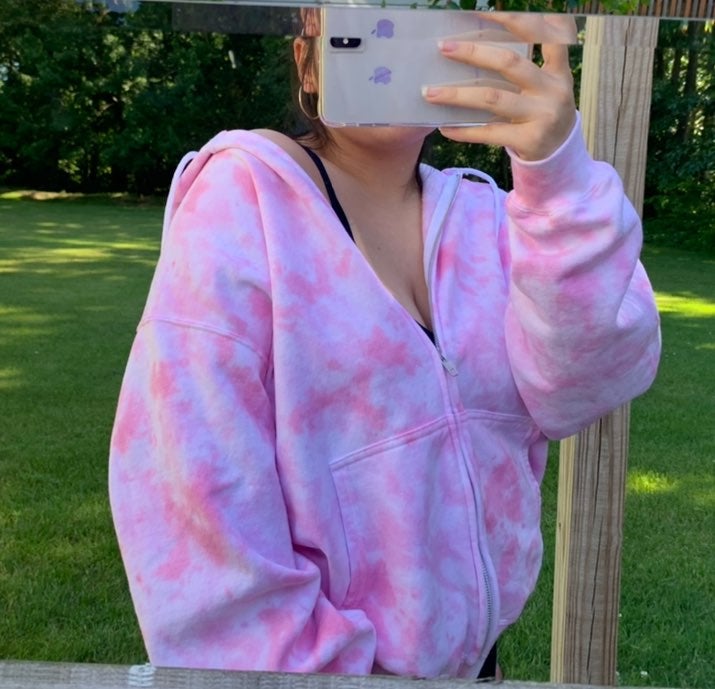 Blush tie dye zip up hoodie