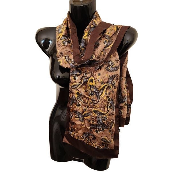 Beautiful Brown Silk Satin Paisley Scarf