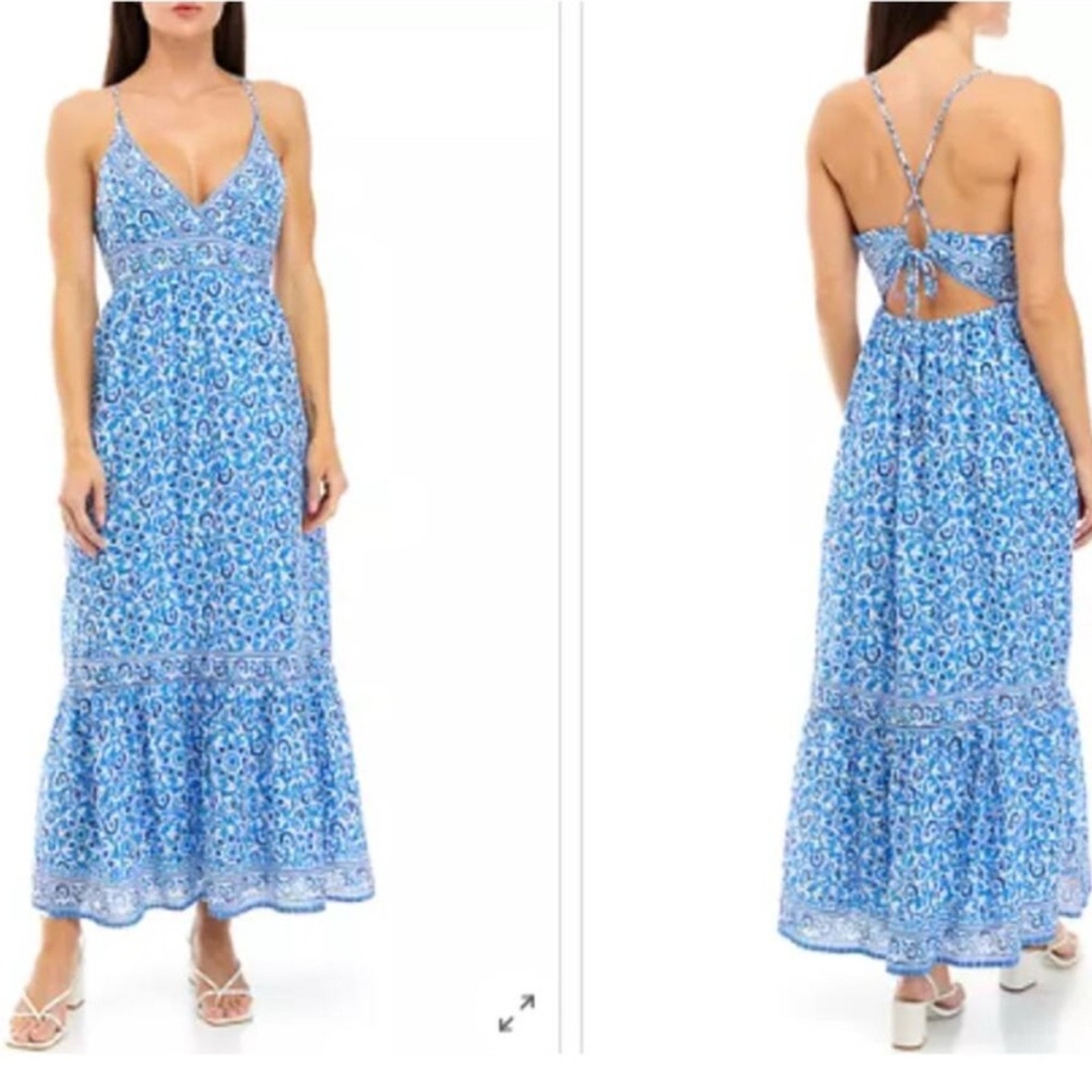 Vineyard vines women’s Tie back Maxi dress blue/white floral print sleeveless XL