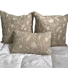 Arhaus Carlisle Linen Crewel Embroidered Floral Throw Pillow Set of 3