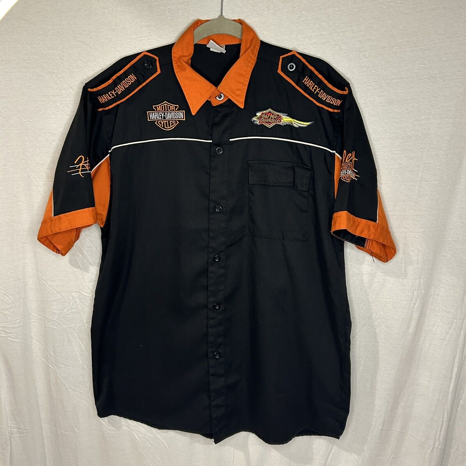 HARLEY-DAVIDSON MOTORCYCLES Button Down Short Sleeve Shirt Men’s Size XL Black