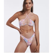 Charlie Holiday Floral Bikini Sz M NEW Bandeau Tanga Tie Bottom