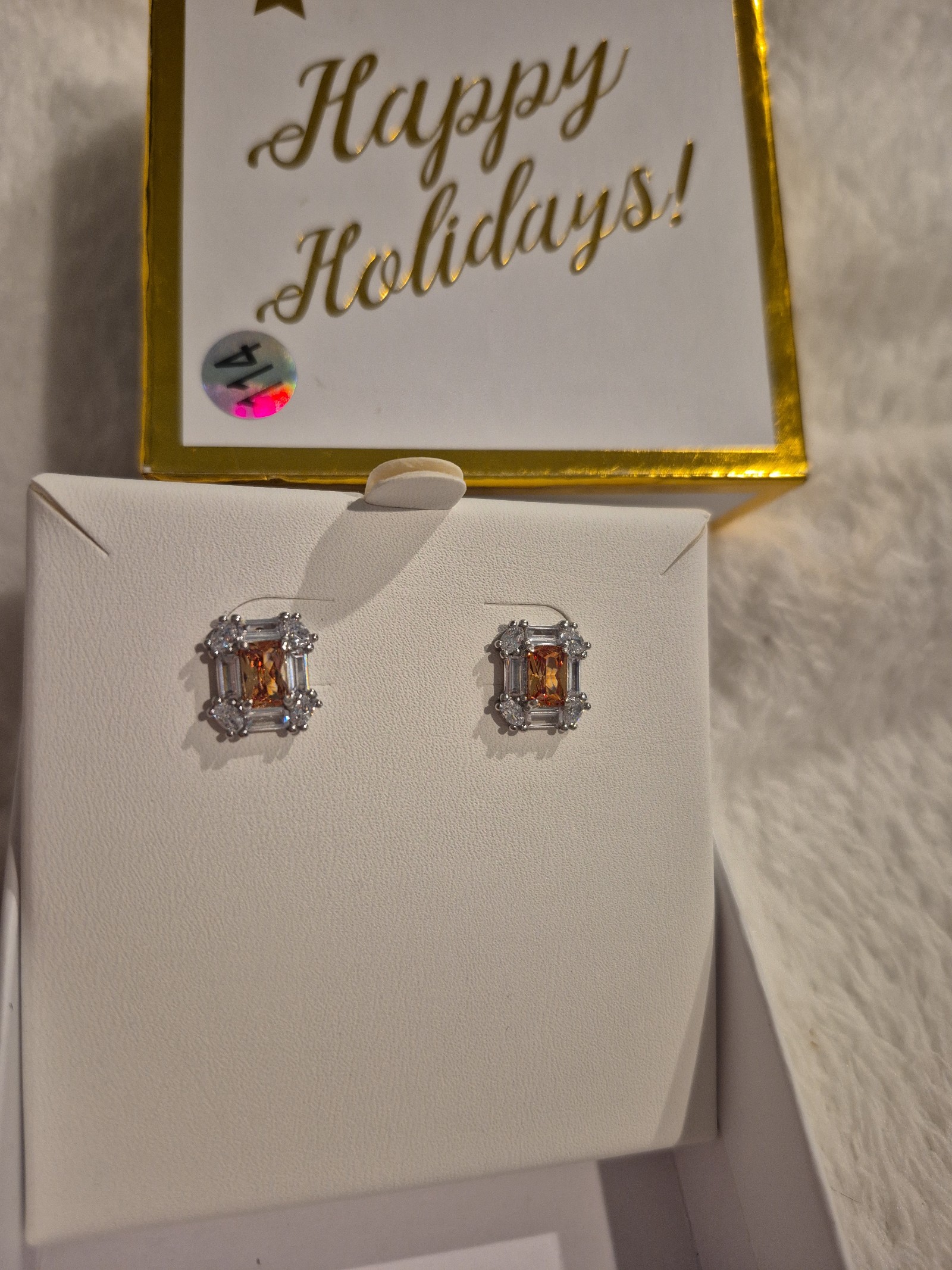 Bomb Party Retro Happy Holidays Stud Earrings Champagne Cz .925 Sterling Silver