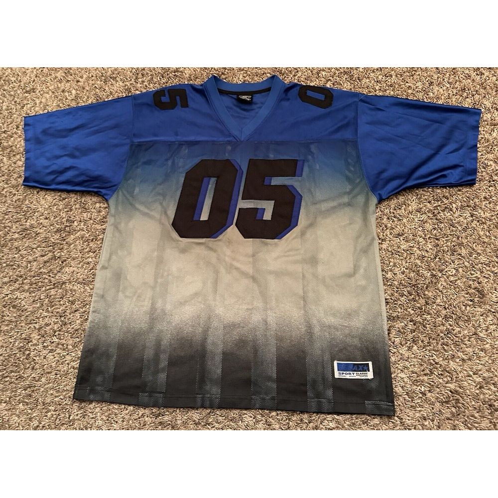 Vintage Y2K Relax Design Football Jersey Blue White Streetwear Hip Hop Size 2XL