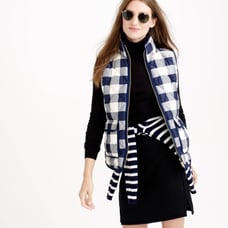 J. CREW Women's Blue/Cream Plaid Down Fill Quilted Puffer Excursion Vest sz XXS
