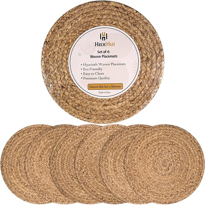 Set of 6, Straw Braided Round Woven Placemats