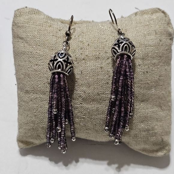 Brighton Boho Roots Lavender Purple and Silver Plated Tassel Earrings
