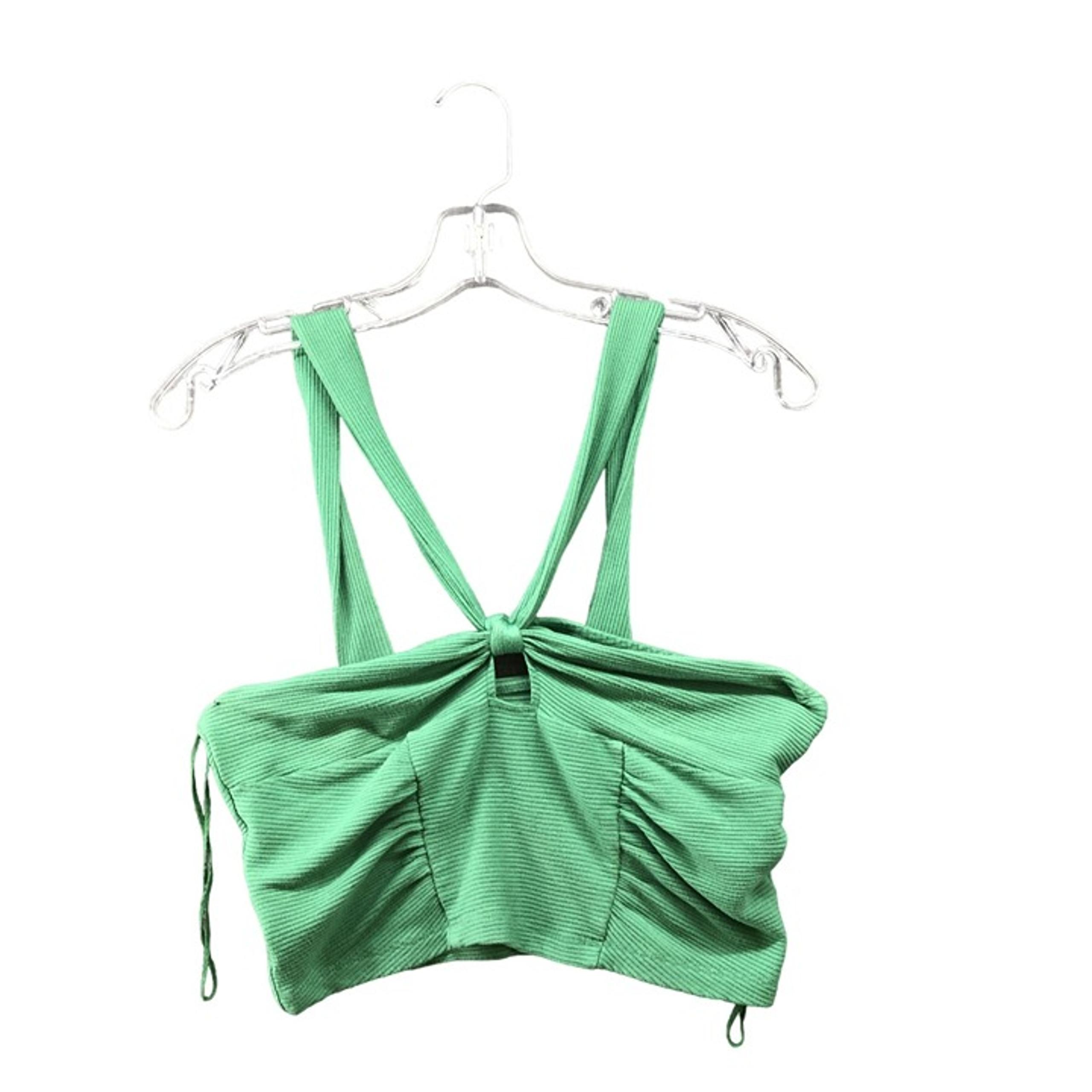 Urban Outfitters Crop Top Womens L Green Ribbed Cami Halter Beachy Cut Out