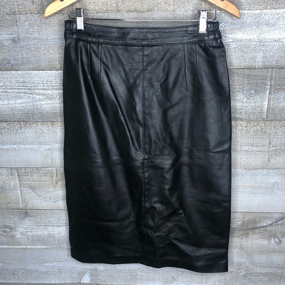 Vintage 100% leather black midi made in India skirt