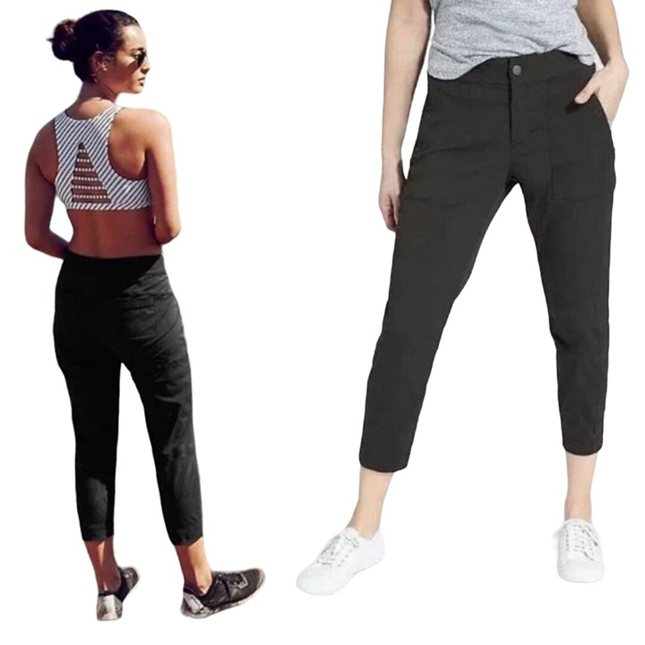 Athleta Trekkie Black Cropped Nylon Stretch Ripstop Hiking Outdoor Pants Size 10