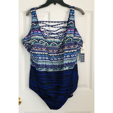 LONGITUDE LACE UP BACK TANK SWIMWEAR LONG TORSO ONE PIECE MAYAN TRAIL SIZE24
