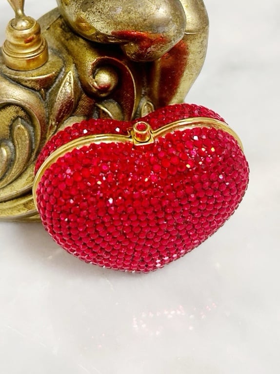 Authentic Judith Leiber RARE Red Crystal Strass Heart & Soul Pill Box