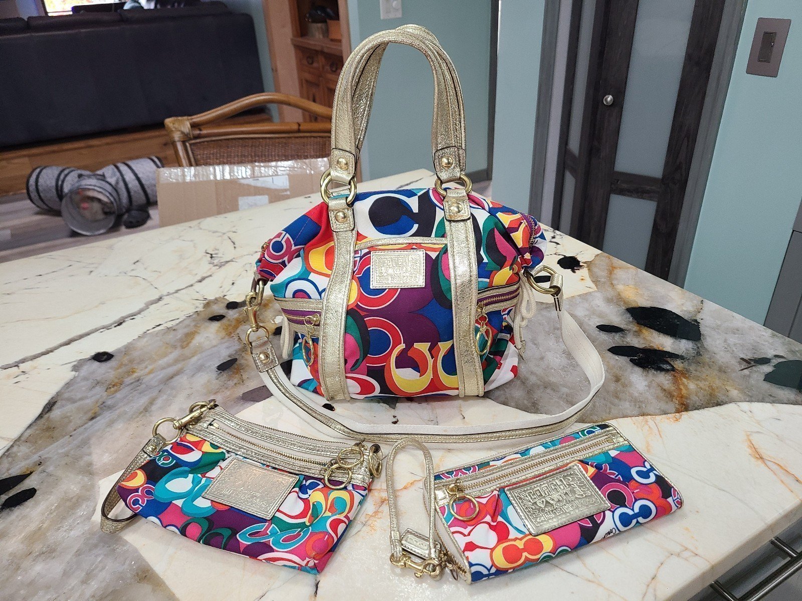 Coach 13830 Poppy Pop C Multicolor Spotlight Tote Handbag ,Wallet Wristlet Set