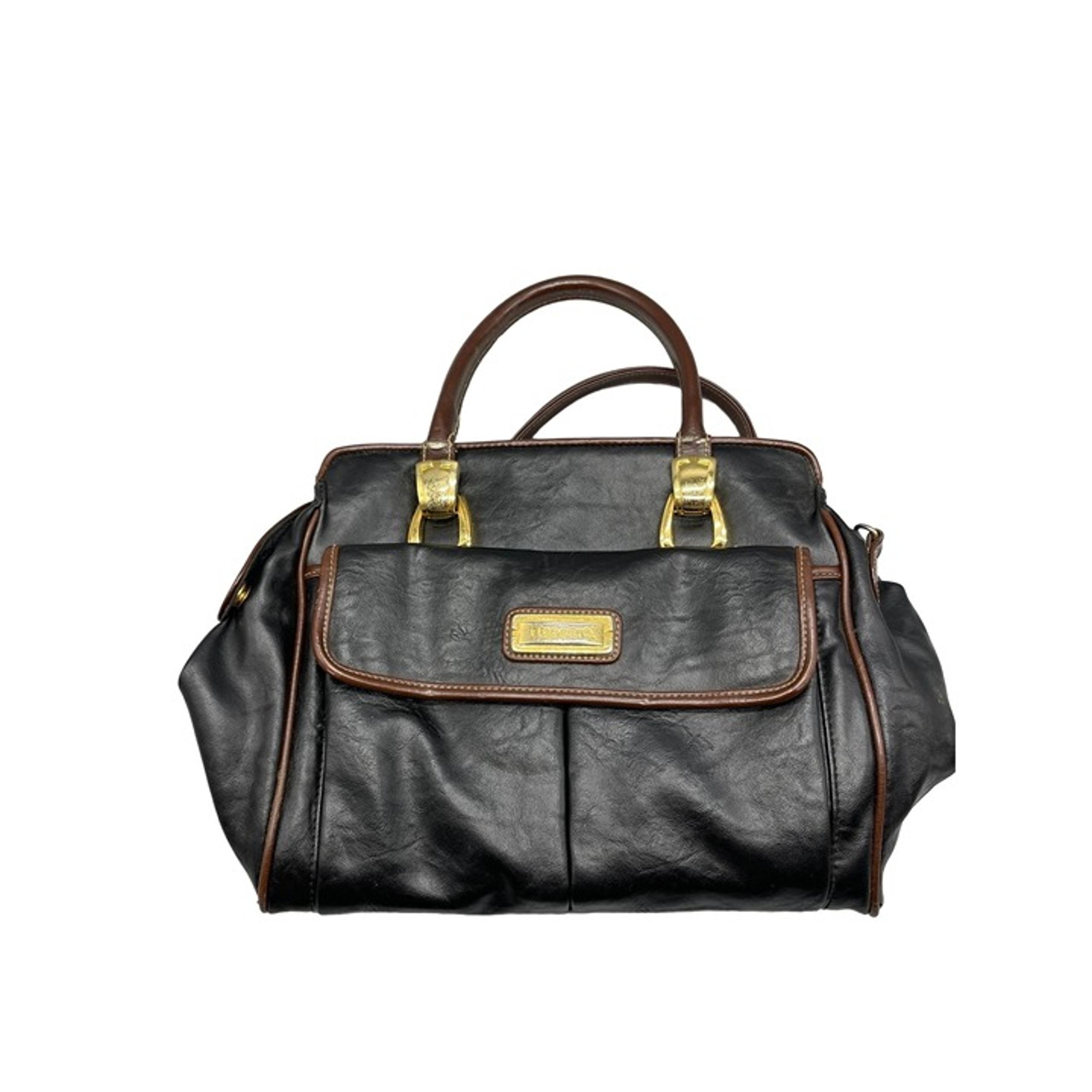 Capezio brown faux leather purse 2 straps 2 front snap pockets large zipper main