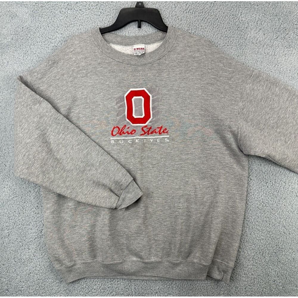 VINTAGE Ohio State Buckeyes Crew Neck Sweatshirt Mens XL Grey Pullover B-Wear