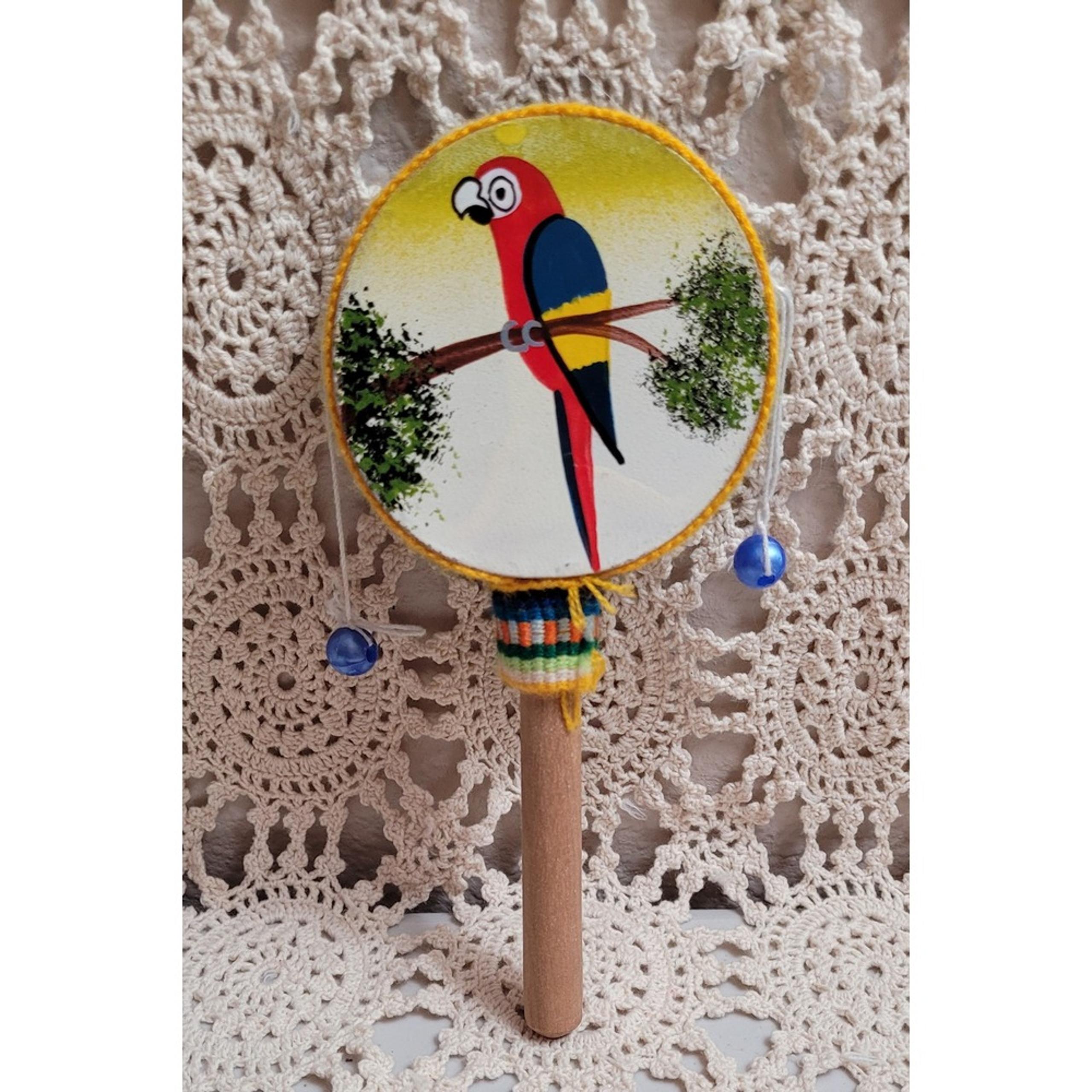 Vintage Hand painted monkey drum (Spin Drum) from peru. Child's Instrument.