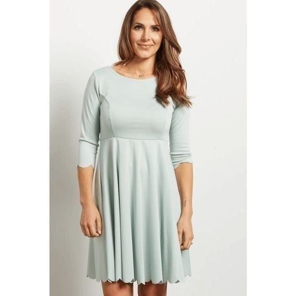 PinkBlush Womens 3/4 Sleeve Scalloped Hem Maternity Dress Mint Sz S