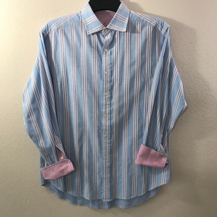 Robert Graham Blue Stripe Flip Cuff Sz L