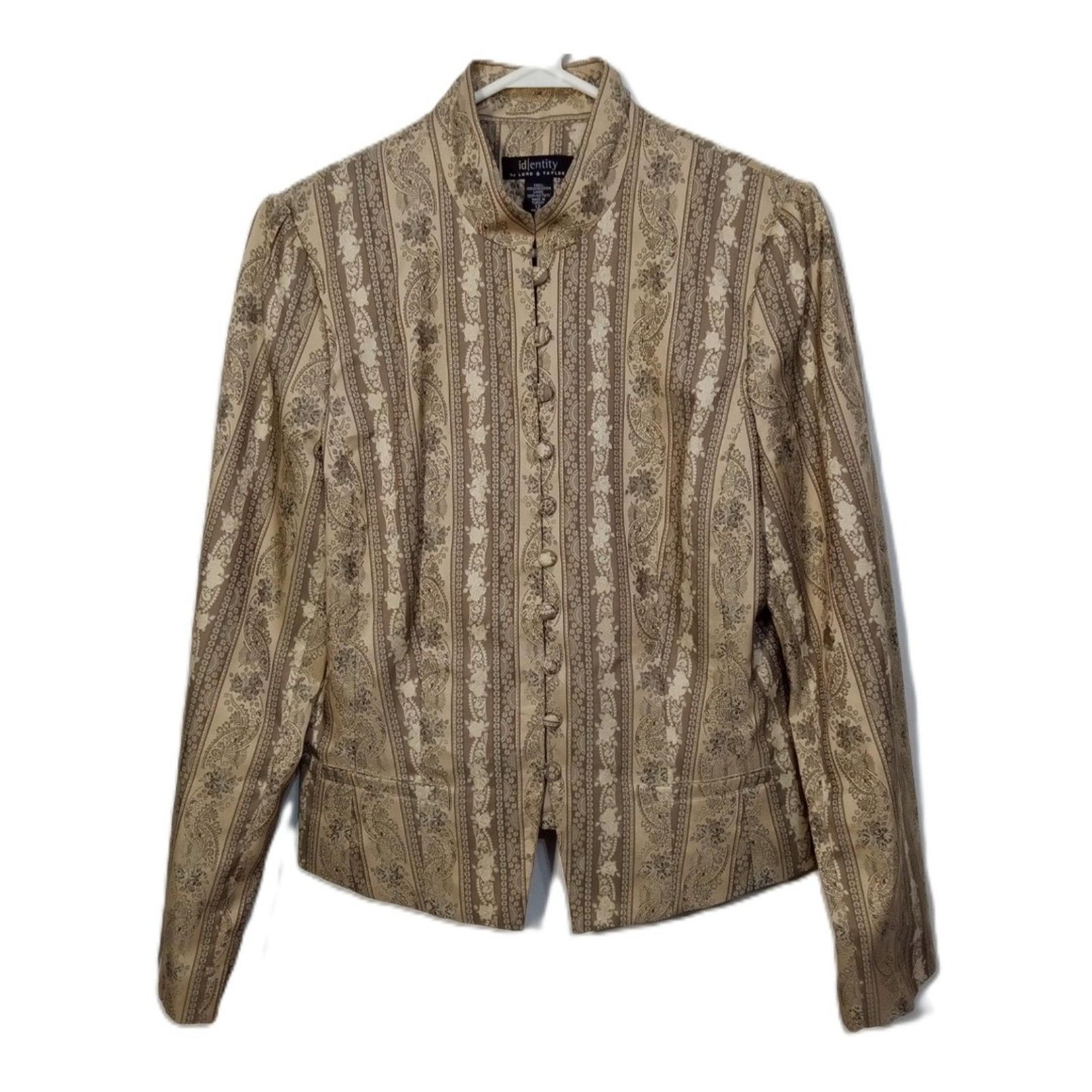 Vintage Identity by Lord & Taylor 12 Tan Brocade Button Up Blazer Jacket