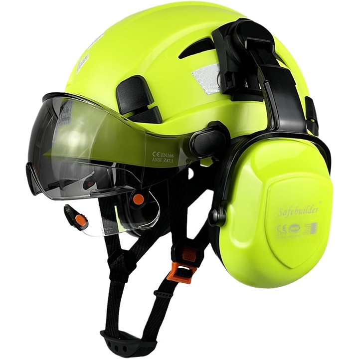 Safe Builder Industrial Safety Helmet w/Visor Ear Muffs Hard Hat NEW