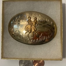 Vintage Metal Belt Buckle, Nice German Silver and Brass, Square Dancing, Nice
