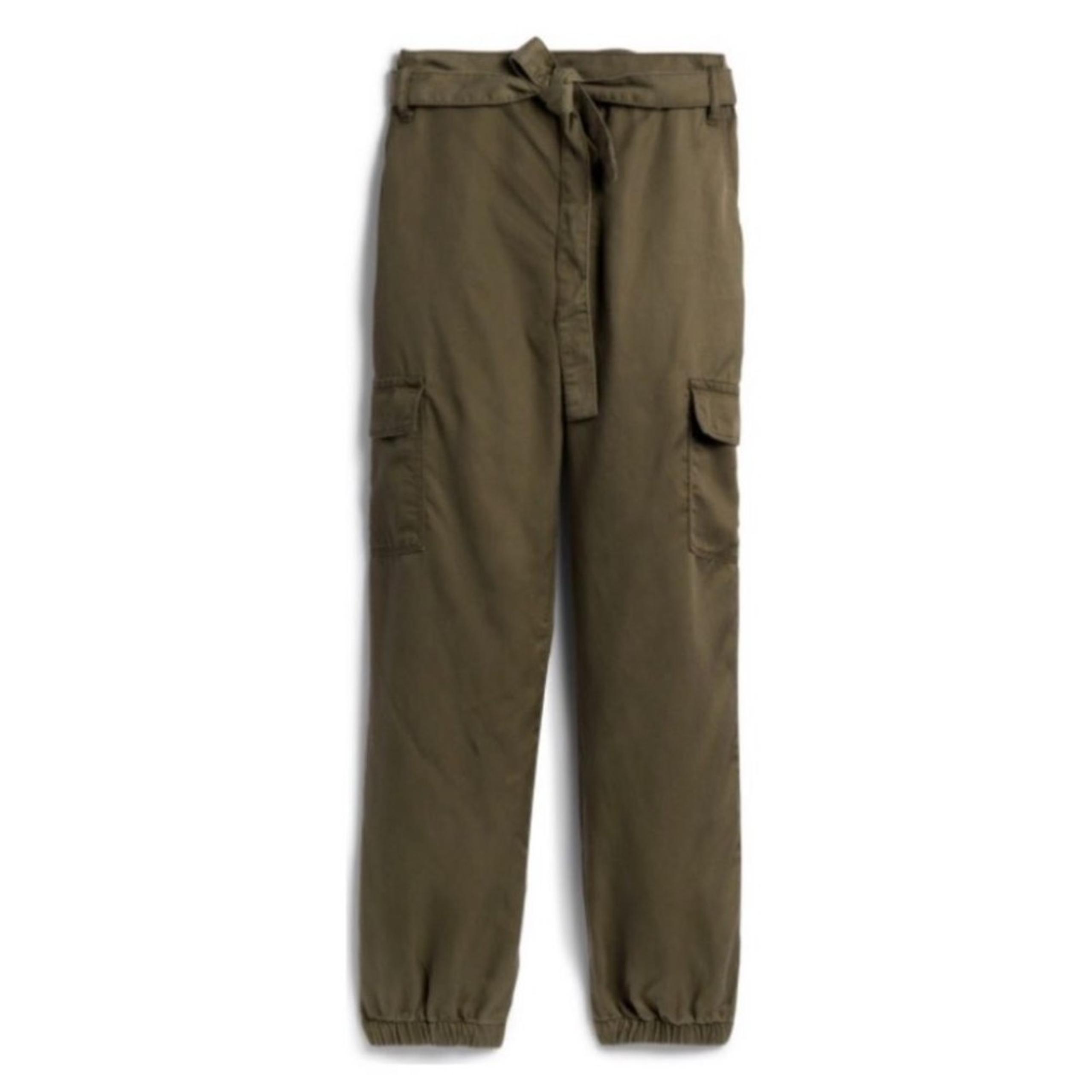 Tractr Olive Green Shia Tie Waist Woven Pant Cargo Joggers Size 10