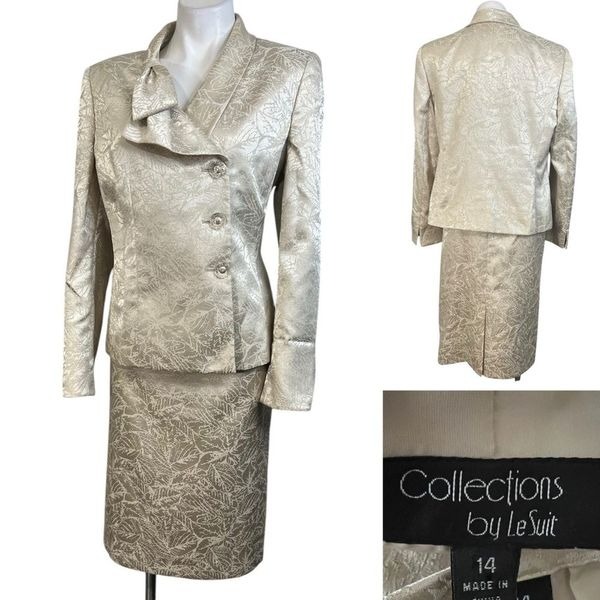 Collections by Le Suit skirt suit 14 champagne ivory knee length office church