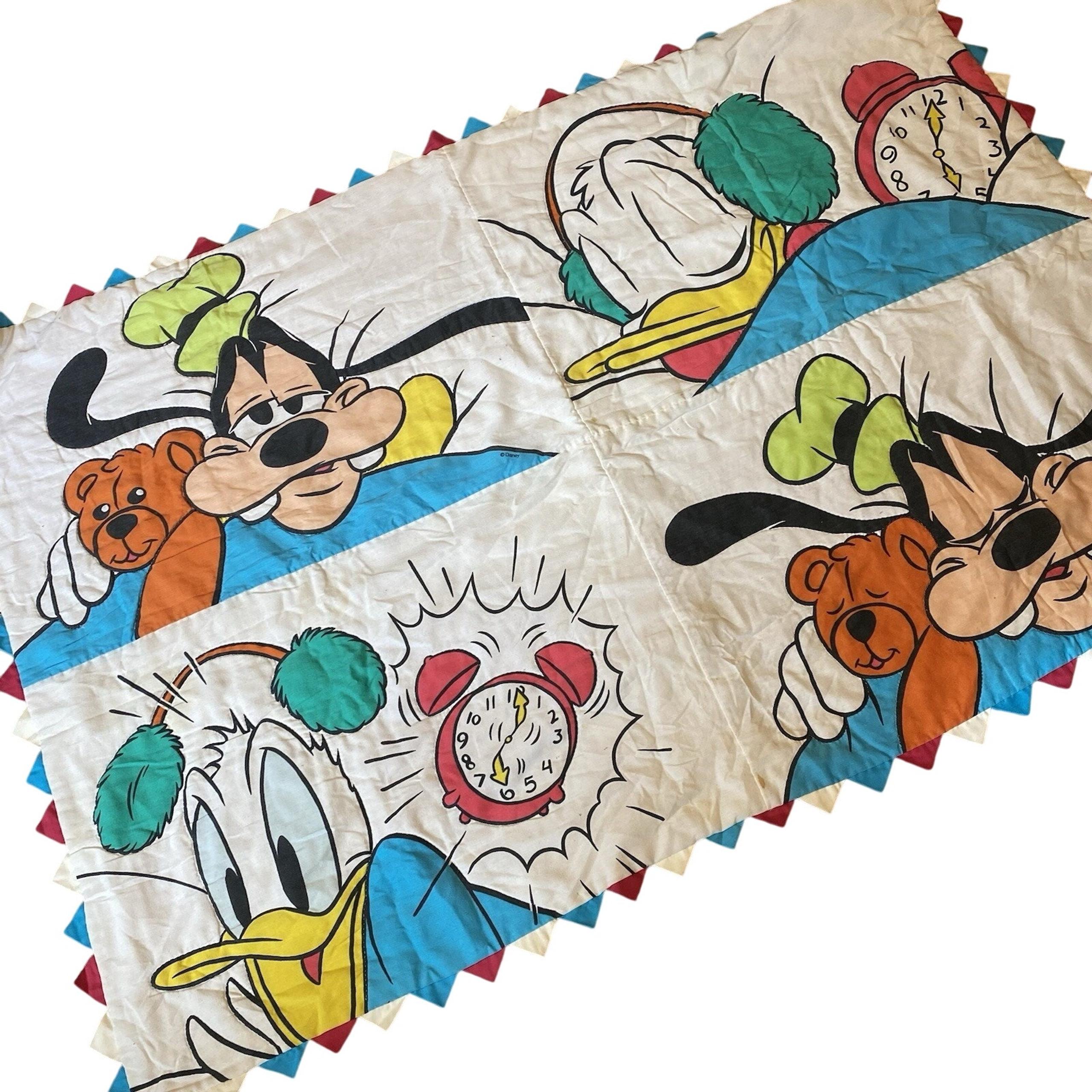 Vintage Disney Baby Crib Blanket Quilted Donald Goofy Alarm Clock Teddy 54”x36”